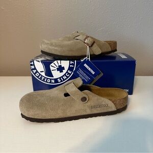 Birkenstock Boston Soft Footbed Clogs - Regular/Wide Width - Taupe Suede Leather